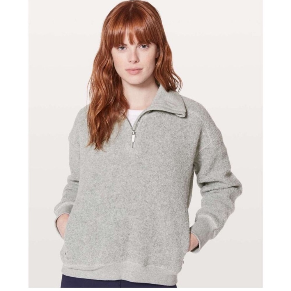 Lululemon Stand Out Sherpa Pullover 1/4 Zip Sweatshirt Grey Size 8 Jacket
